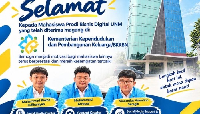 Tiga Mahasiswa Prodi Bisnis Digital UNM Lolos Magang di Kemendukbangga BKKBN Pusat